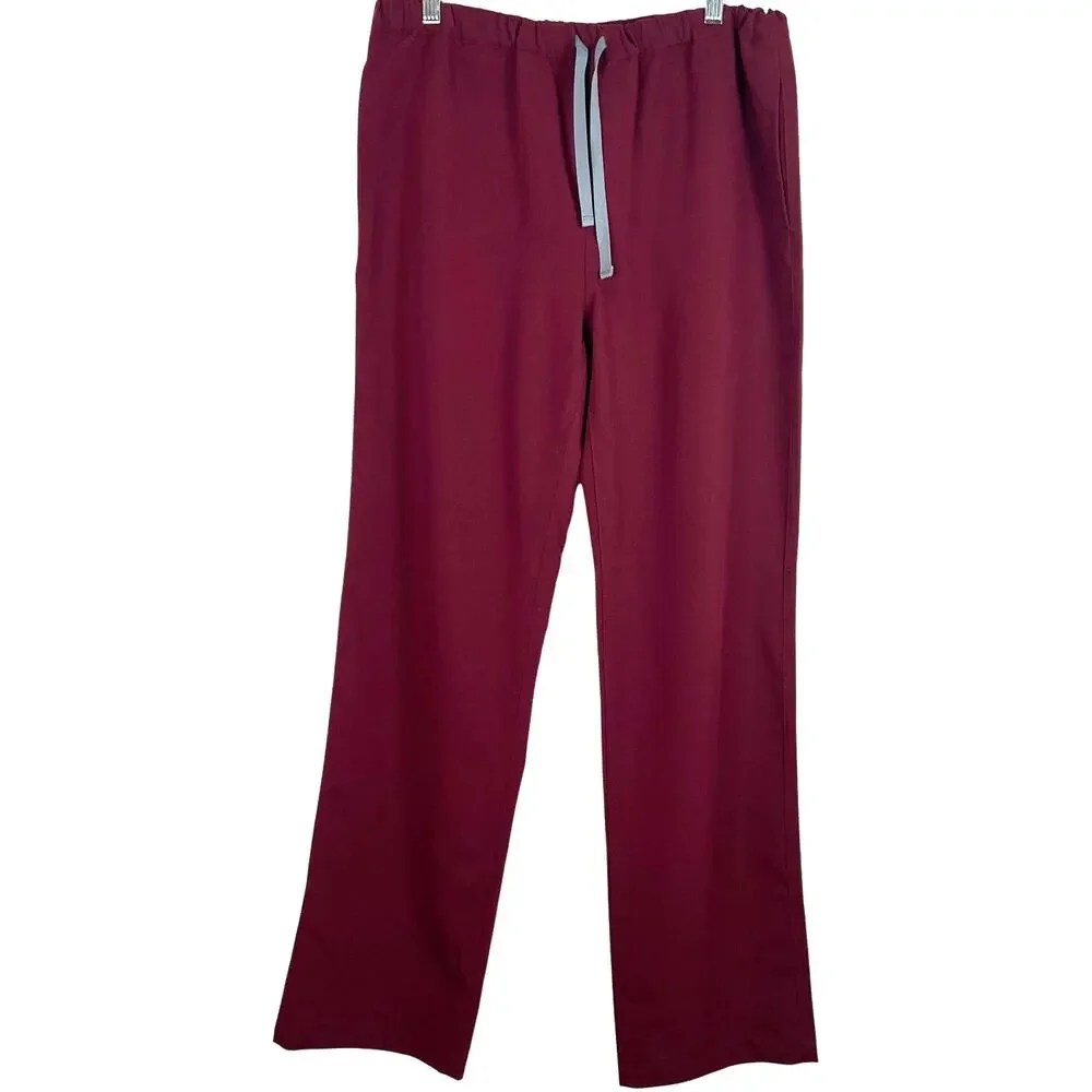 FIGS Pisco Basic Scrub Pants Burgundy Pull-on Elastic-Waist Straight Leg Size L